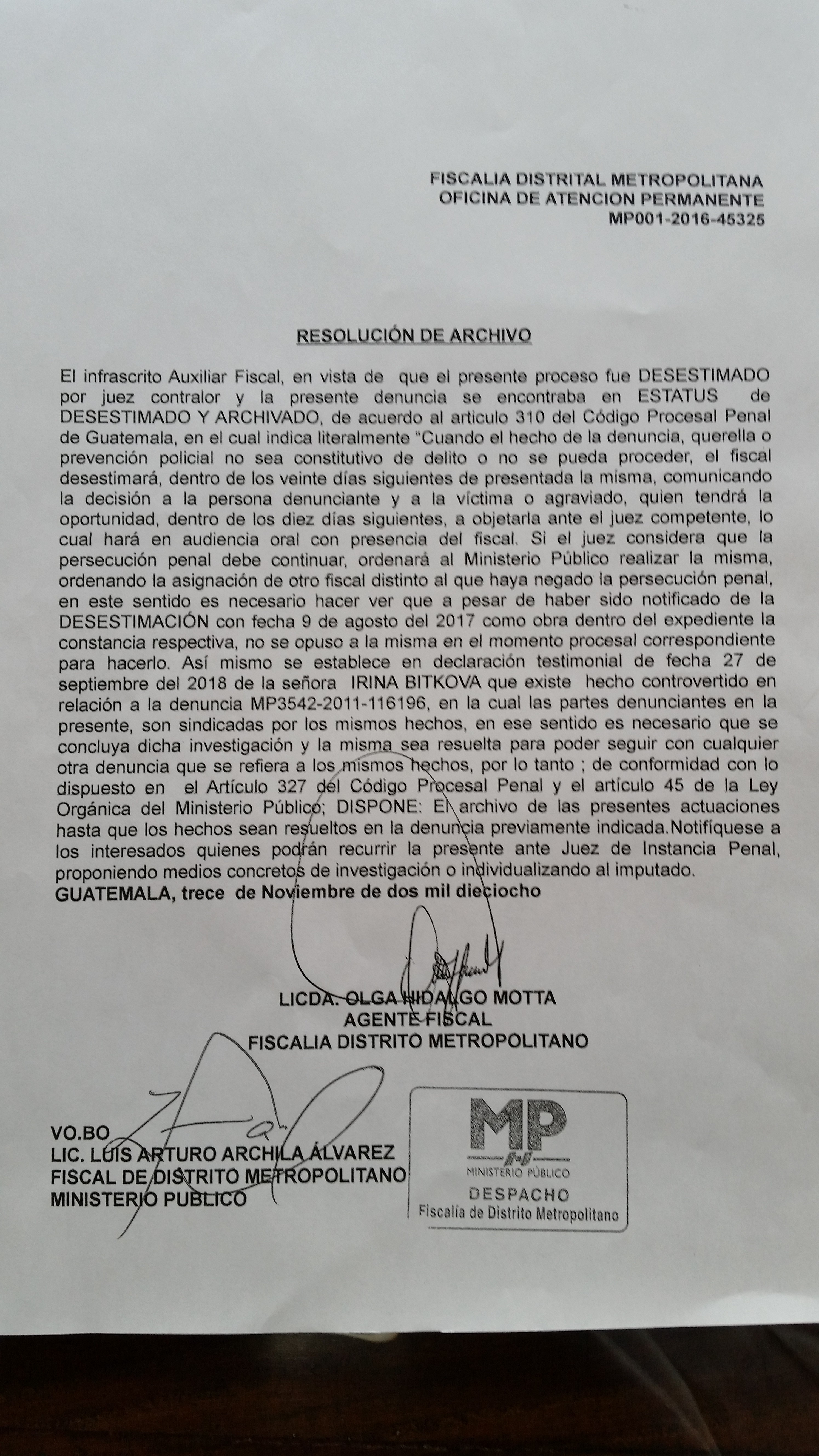 La resolucion del archivo del caso contra Mayra Veliz