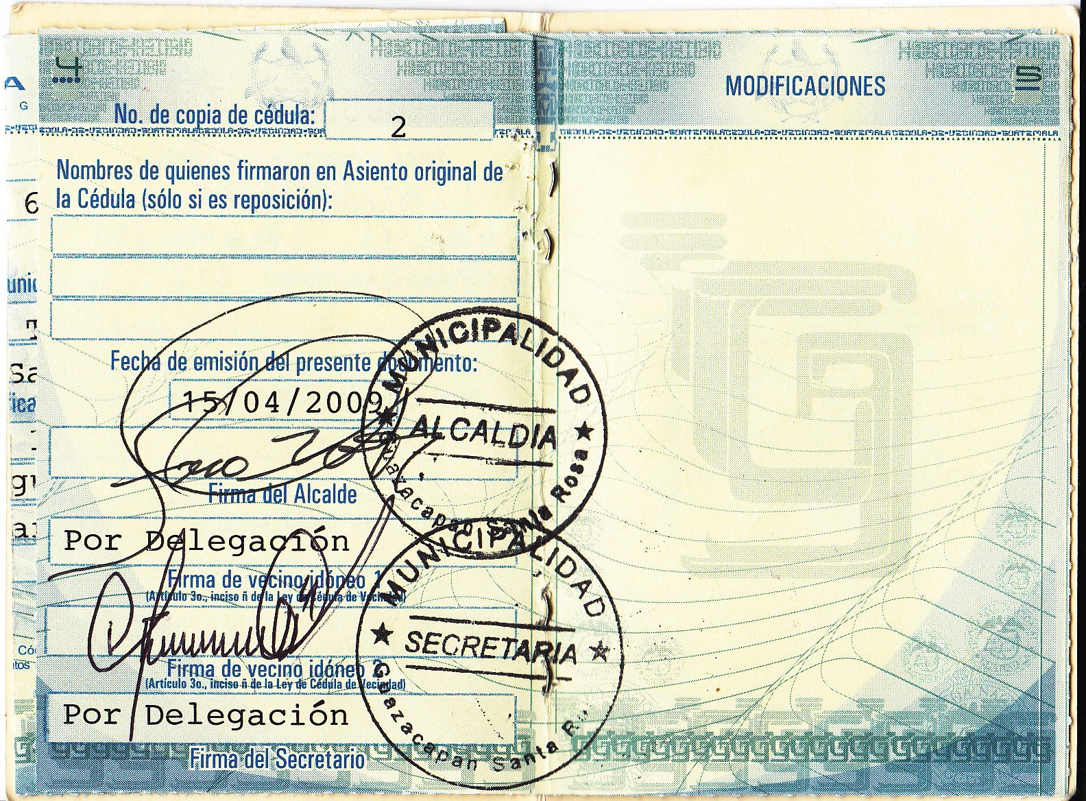 The cedula issued by the mayor of Guazacapan- Francisco Orantes