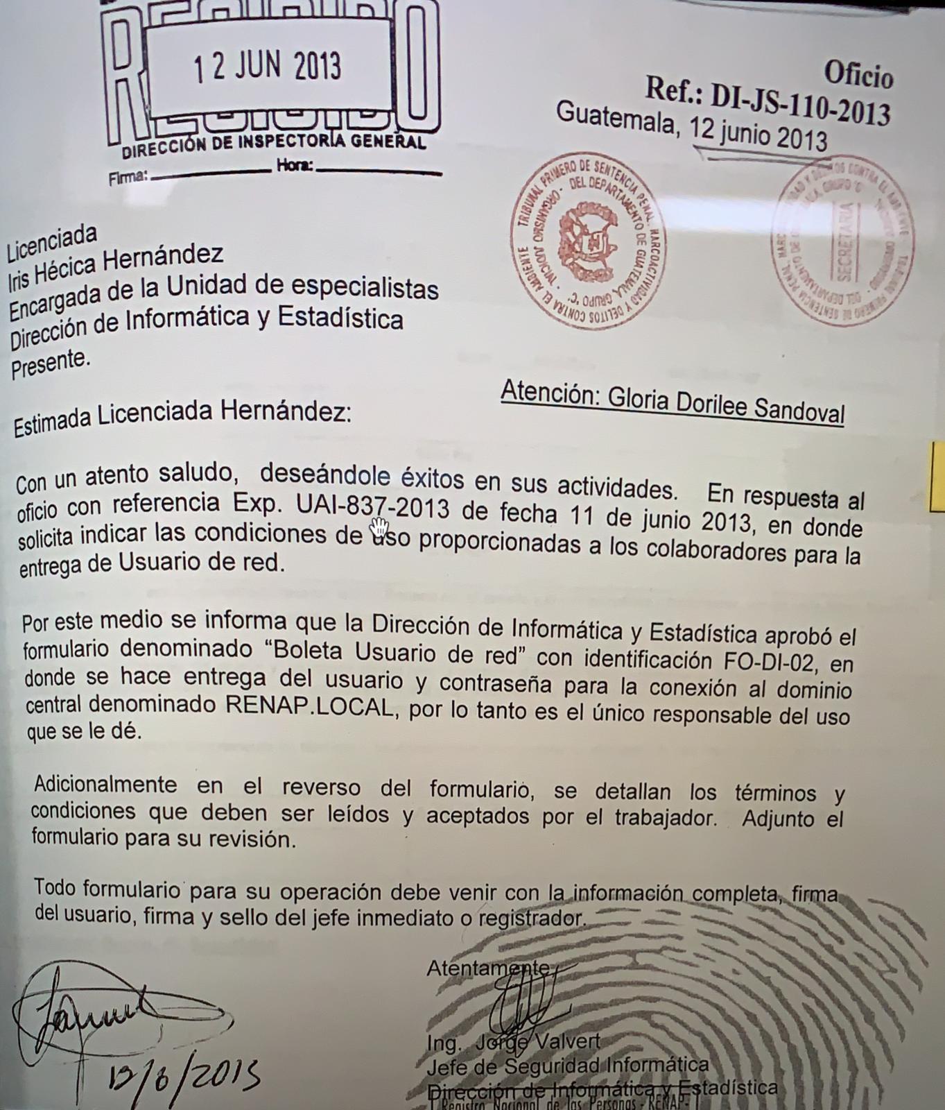 The report signed by Jorge Rafael Valert Gamboa